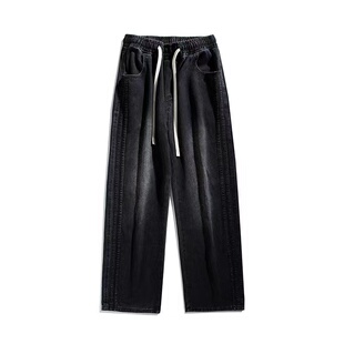 牛仔裤男款秋冬季美式高街男生裤子潮牌宽松直筒加绒阔腿休闲长裤