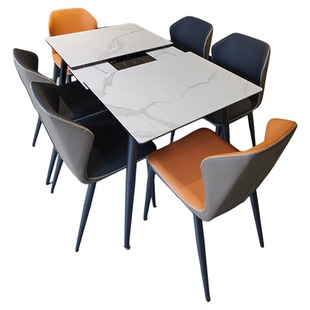 意式极简伸缩岩板餐桌现代大小户型简约一体式带电磁炉餐桌椅组合