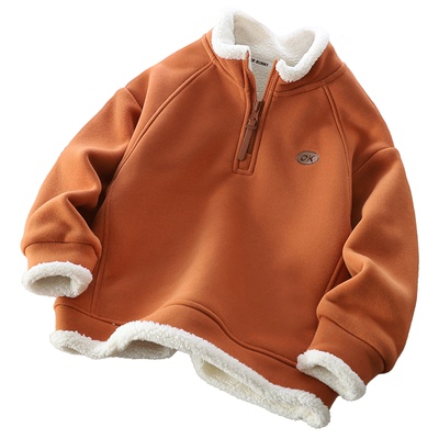 男童加绒卫衣儿童羊羔绒上衣加厚