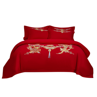 红豆结婚四件套婚庆红色纯棉床上用品喜庆床单婚嫁喜被新婚被套