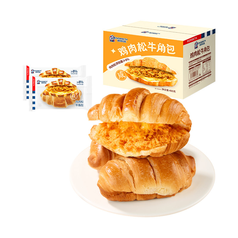 诺贝达夹心鸡肉松辣牛角包400g