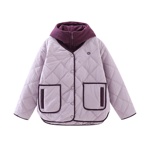 半度闲女童假两件棉服外套秋冬装洋气中大童新款儿童冬季加厚棉衣