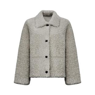 Petit Bari慵懒柔软羊羔毛翻领短款外套女 纯羊毛保暖秋冬皮草