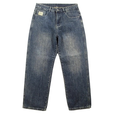 美式复古加厚嘻哈阔腿男牛仔裤