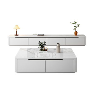 全实木岩板茶几电视柜组合整装现代简约小户型家用客厅落地储物柜