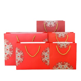 红色礼品袋手提袋中国风喜庆礼盒茶叶包装袋结婚点心烟酒新年纸袋