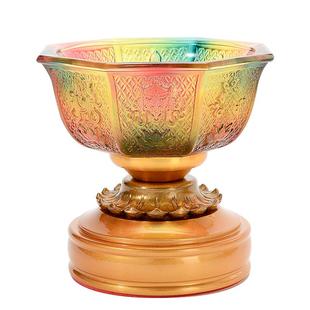 藏村彩色琉璃供水碗 佛前供水杯家用莲花圣水杯 观音财神贡杯摆件
