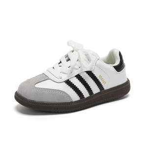 女童休闲板鞋2025秋冬加绒儿童德训鞋男童运动鞋女宝宝真皮阿甘鞋