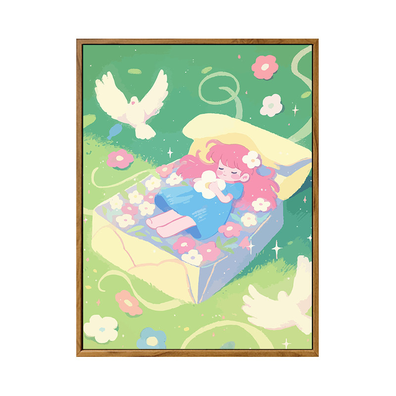 雅调diy数字油画温馨女孩装饰画