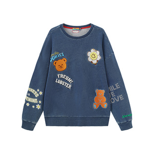 wigglewiggle26年春秋季个性韩风logo印花宽松圆领卫衣男女同款