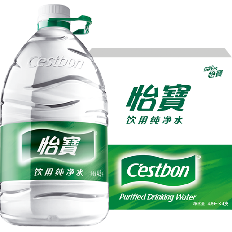 怡宝饮用水纯净水非矿泉水家庭用水煲汤泡茶4.5L*4桶箱整箱