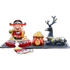 太阳能点头财神一鹿发财汽车摆件