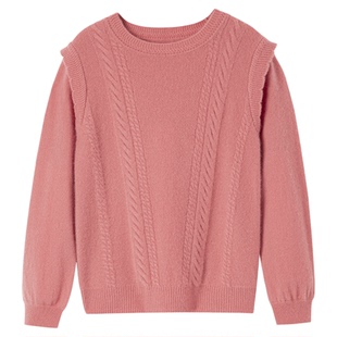 2025秋冬新款绞花100纯山羊绒圆领套头毛衣针织衫加厚羊绒衫女