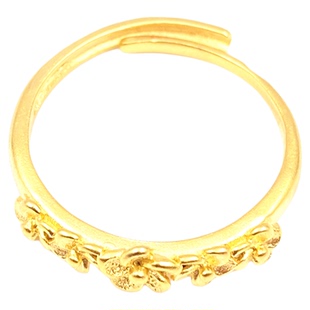 沙金镶钻戒指算盘心形LOVE情人节男女钻戒时尚指环铃铛活口黄金色