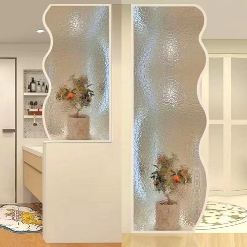 奶油风卫生间玻璃隔断半墙洗手台干湿分离浴室水波纹玻璃隔断屏风