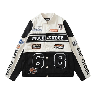 悟空有货美式可拆卸机车服外套男复古嘻哈宽松百搭情侣棒球服夹克