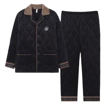 睡衣男士秋冬珊瑚绒夹棉家居服