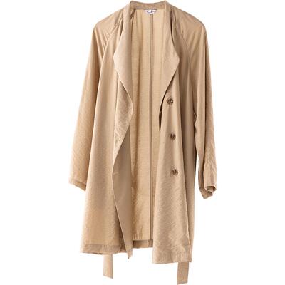 CR卡其色休闲薄中长款通勤风衣