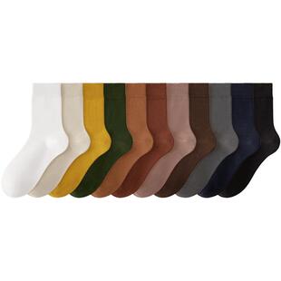 纯棉袜子女中筒春秋款防臭吸汗纯色搭配乐福鞋秋冬季黑色长袜夏天