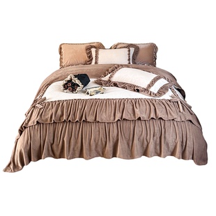 冬季法式床盖加厚牛奶绒四件套公主风蝴蝶结被套少女心奶茶色床单