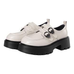 KISSKITTY学院风小皮鞋2026春季新款圆头甜酷厚底增高深口单鞋女