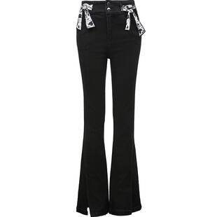 Vero Moda奥莱牛仔裤女秋季清仓丝带开叉高腰九分微喇裤子百搭