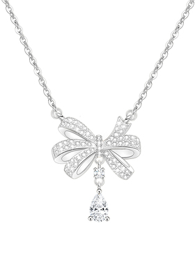 原创纯银蝴蝶结人鱼泪项链女