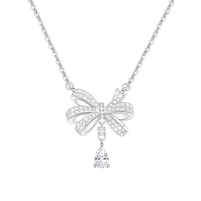 原创纯银蝴蝶结人鱼泪项链女