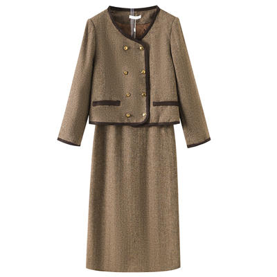 大码小香风夹棉毛呢外套半身裙