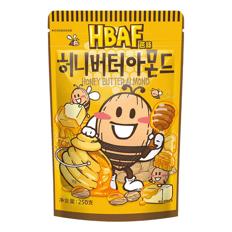 hbaf芭蜂蜂蜜黄油扁桃仁韩国进口坚果休闲网红零食半斤大包旗舰店