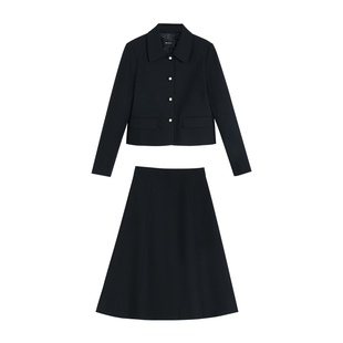 Maven Lin 高阶通勤|通勤黑色西装短款外套女+高腰a字半身裙套装