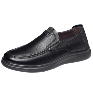 日泰男鞋头层羊皮春秋新款商务休闲皮鞋真皮厚底软皮一脚蹬爸爸鞋