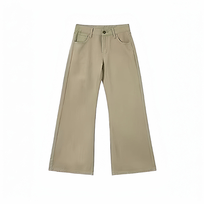 卡其色美式复古微喇牛仔裤百搭