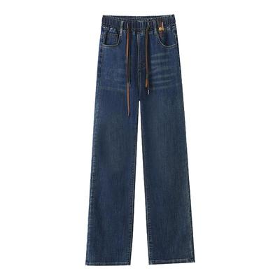 拉夏贝尔加绒窄版直筒牛仔裤女