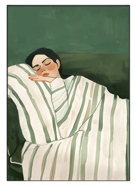 绿色治愈法式复古人物客厅装饰画