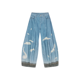 UOOYAA/乌丫2025冬季新款「奇幻都市」天空云朵气球牛仔裤