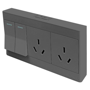 锦迈明装超薄二开六孔开关插座套装单/双控16A星空灰带明线盒面板