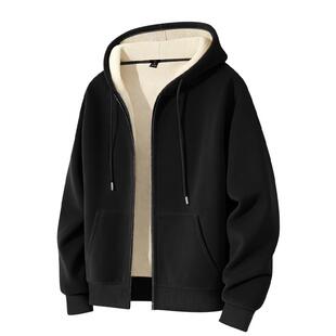 班尼路S&K加绒加厚连帽外套男款冬季保暖羊驼绒黑色开衫男士夹克A