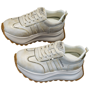 2025年秋季新款内增高小白鞋女真皮百搭老爹鞋松糕厚底阿甘鞋爆款