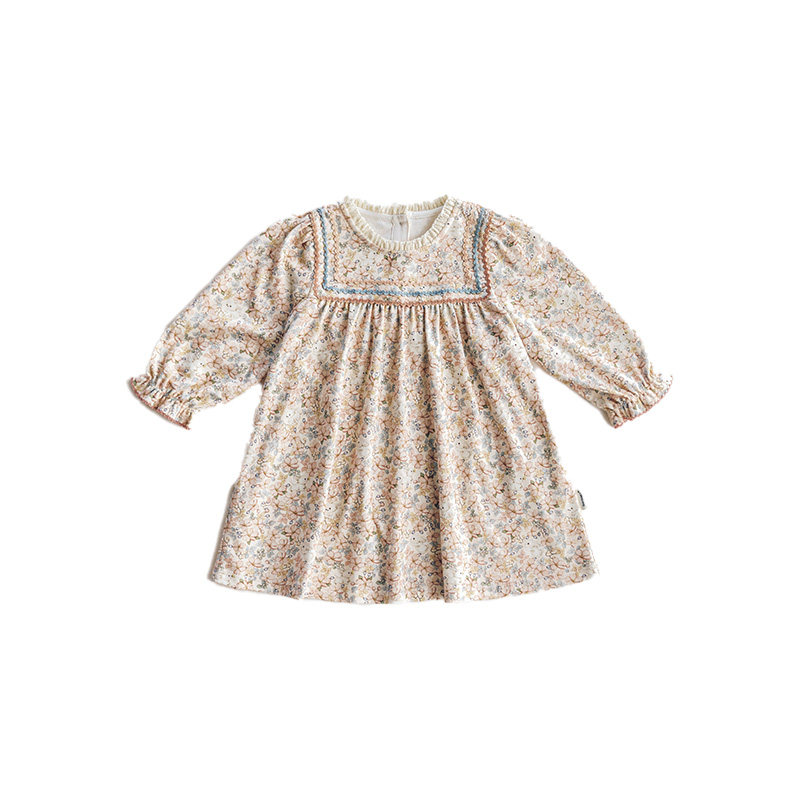 【新品】OAK FAMILY宝宝连衣裙纯棉花边立领大裙摆女童公主裙