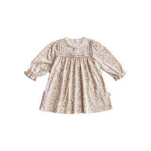 【新品】OAK FAMILY宝宝连衣裙纯棉花边立领大裙摆女童公主裙