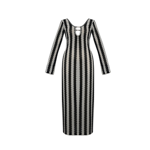 atlanticbeach2025新款两穿长袖连衣裙女度假条纹长裙比基尼罩裙