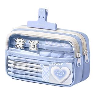 五层大容量透明笔袋2025新款超火高颜值ins风女孩版文具盒初中生简约铅笔盒男女生女款痛包小学生便携文具袋