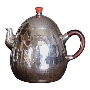 纯银时代 小小龙蛋泡茶壶足银999纯手工锤目纹便携日常银壶120ml