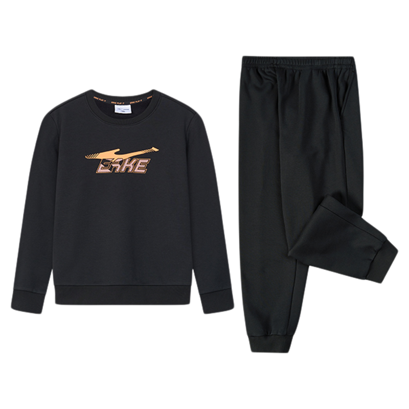 鸿星尔克童装儿童运动套装秋冬款男童加绒卫衣卫裤两件套上衣长裤