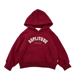 男童秋冬装加绒卫衣儿童一体绒薄绒连帽衫2024新款喜庆红色年服