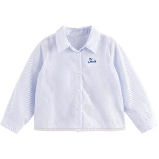 马克珍妮女童清新条纹miu系花边衬衫 儿童衬衣2025年春装250179