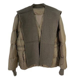 专柜款冬可拆卸针织披肩羽绒服  无领系绳收腰轻薄外套上衣130g起