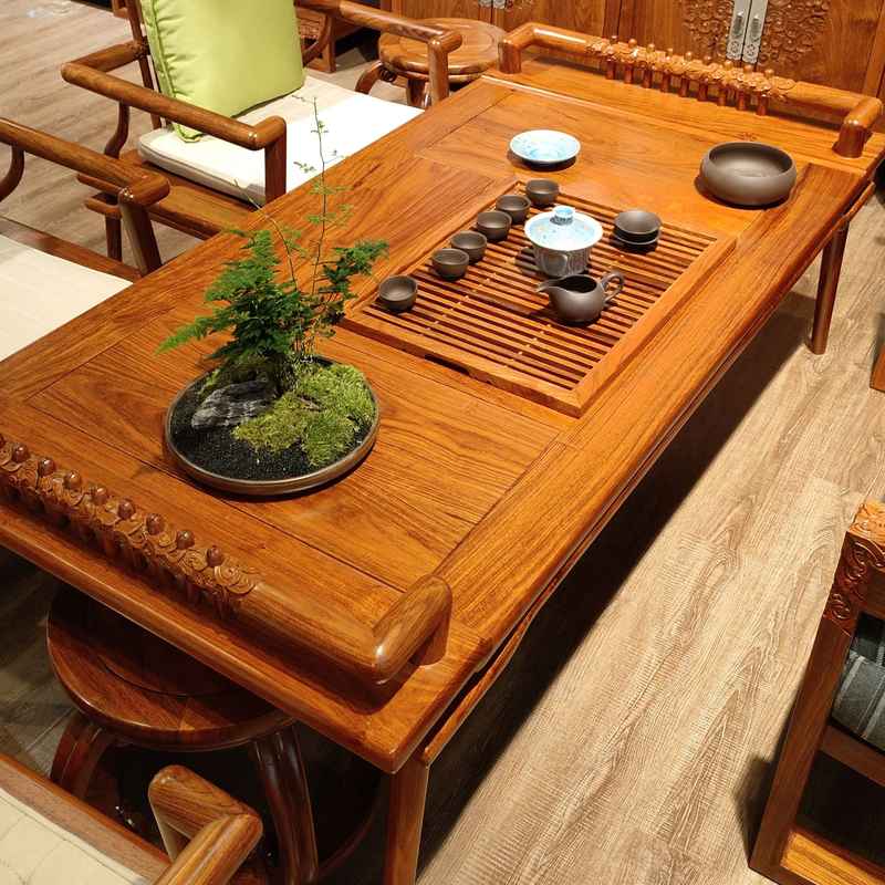 5V红木新中式茶桌刺猬金功夫樽台紫檀定花梨木苏梨制家具京瓷茶
