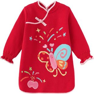 巴拉巴拉童装儿童拜年服女童连衣裙2026秋冬装新款新中红色拜年服